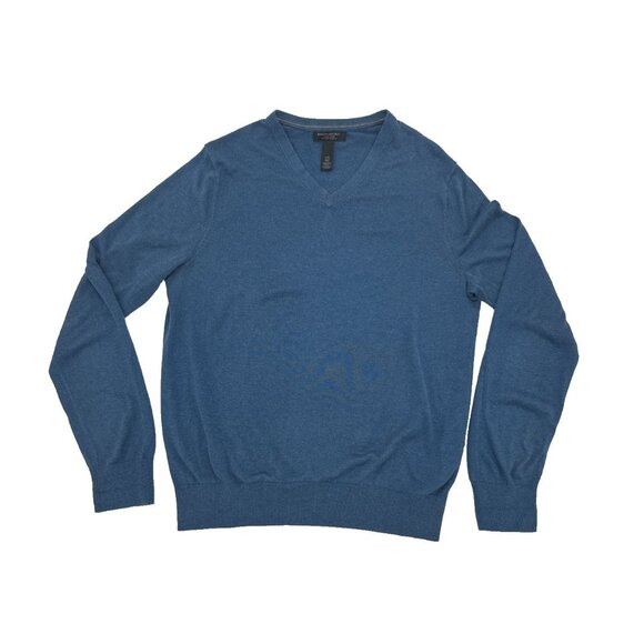 Banana Republic Luxury Blend Silk Cotton Cashmere V-Neck Sweater Size Large Blue - Picture 1 of 8